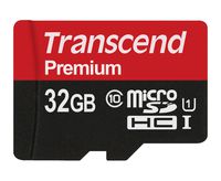 Transcend 32GB MicroSDHC Class10 UHS-1 Memory Card with Adapter 60 MB/s (TS32GUSDU1)