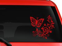 Butterfly and Flower nice design car truck SUV window laptop Kitchen wall macbook decal sticker Approx 6 inches red