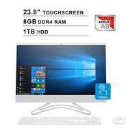 HP 2019 Pavilion 23.8 Inch FHD Touchscreen All-in-One Desktop (AMD A9-9425 3.70 GHz, 8GB DDR4 RAM, 1TB HDD, AMD Radeon R5, DVD, Windows 10, White) (Renewed)