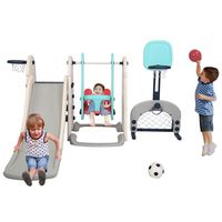 JOYMOR 5 in 1 Kids Combination Slide and Swing Set, Basketball Stand, Soccer Goal, Ring Toss Game, Playset for Backyard, Playground Outdoor Indoor