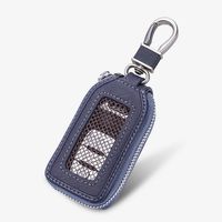 Car Keychain Cover Premium Leather Key Chain Coin Holder Keyring Hook Wallet Zipper Case Remote Smart Key Fob Alarm Security (Blue)
