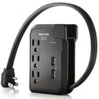 BESTTEN Travel Surge Protector Power Strip with 2.4A Dual USB Ports, 3 Grounded Outlets, 15A/125V/1875W, 18-inch Extension Cord, Black