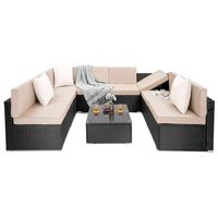 PAMAPIC 9 Pieces Patio Furniture，Outdoor Rattan Sectional Sofa Conversation Set with Tea Table and Washable Cushions, Beige