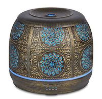 Bronze Art Aromatherapy Essential Oil Diffuser,Humidifier,Ultrasonic Quiet,Cool Mist,Adjustable Time Setting,Color Light Changing,Waterless Auto Off,for Baby,Home,Office,Yoga,Birthday,Gift,Decorative
