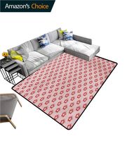 TableCoversHome Flower Vintage Area Rug Dorm Room, Abstract Romantic Spring Blossoms on Wavy Lined Lattice Style Backdrop Fashionable High Class Living Dinning Room, (5'x 8') Rose Dark Coral White