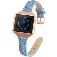 YiJYi Slim Woven Leather Bands Compatible with Fitbit Blaze,Chic Canvas Fabric Band Plus Soft Leather Lining Replacement Strap Wristband (Light Blue/Rose Gold Frame)
