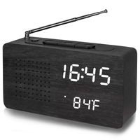 Digital Alarm Clock Radio FM for Bedrooms with USB Charger Compact Wooden Appearance Large Screen Date and Temperature Display Dimmer Sound Control Black