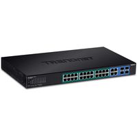 TRENDnet 28-Port Web Smart PoE+ Switch, 24 x Gigabit PoE+ Ports, 4 x Shared Gigabit Ports (RJ-45 or SFP), VLAN, QoS, LACP, IPv6 Support, 370W PoE Power Budget, Lifetime Protection, TPE-5028WS