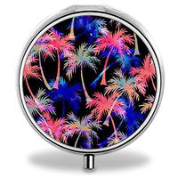 Compact 3 Compartment Medicine Case, IMLONE Customized Tropical Scenery Pill Organizer Metal Pill Box Pill Container for Purse, Travelling and Daily Needs