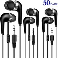 HONGZAN Bulk Earbuds 50 Pack for Classroom Kids, Wholesale Earbuds Headphones Earphones for Kids, Individually Bagged Perfect for School, Library, Computer Lab, Museums, Students and Adult (50Black)