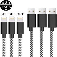 SHARLLEN MFi Certified iPhone Charger Cable, 3 Pack 3FT Nylon Braided USB Fast Charging&Syncing Cell-Phone Lightning Cable Long Cord Compatible iPhone XS/Max/XR/X/8P/8/7/7P/6/5/iPad/iPod Black&White