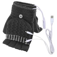 GBSELL Women Men USB Heated Mitten Full Half Finger Winter Warm Knit Laptop Hand Gloves (Dark gray)