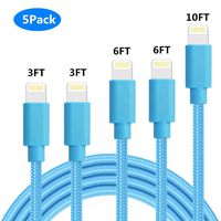 SHARLLEN iPhone Charger Cable MFi Certified Lightning Cable 5 Pack[3/3/6/6/10ft]Long Nylon Braided USB iPhone Data Cable Fast Charging Cord Compatible IPhone XS/XR/MAX/X/8/8Plus/7/iPad and More (Blue)