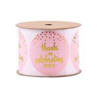 WRAPAHOLIC Thank You Gift Stickers - 100 Pcs Circle Pink Adhesive Label Stickers with Gold Foil"Thank you for celebrating with us" for Wedding, Baby Shower, Birthday, Party