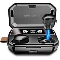 Aenloud Bluetooth 5.0 in Ear True Wireless Earbuds with 6000mAh Charging Dock,Immersive Sound Wireless Headphones with Wing Tips and Microphone Noise Reduction Touch Control for Workouts (Black)