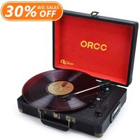 ORCC Record Player, Portable LP Vinyl Player, Vintage Turntable 3-Speed Bluetooth Record Player with Speaker, Support Power Bank Supply, FM/RCA Audio Output, 3.5mm AUX/USB/SD Input