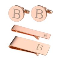 BodyJ4You 4PC Cufflinks Tie Bar Money Clip Button Shirt Personalized Initials Letter B Gift Set