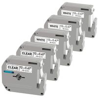 M Tape M-K231 M-K131 Black on White, Black on Clear 12mm 0.47 Inch Label Tape Replacement for Ptouch PT 80 90 65 M95 Tape Cassettes, 5 Pack