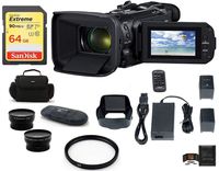 Canon VIXIA HF G60 UHD 4K Camcorder Bundle, Includes: 64GB SDXC Memory Card, Spare Battery, 58mm Telephoto & Wide Angle Lenses, Camcorder Bag and More.