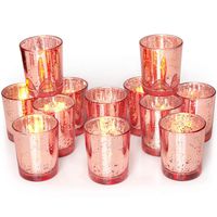 Volens Rose Gold Party Decorations 12pcs, Mercury Glass Votive Candle Holders Set for Wedding, Birthday and Bridal Shower Table Centerpieces