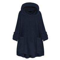ZOMUSAR Womens Pure Color Hooded Collar Pocket Hat Woolen Sweater Tops for Ladies S-5XL Blue