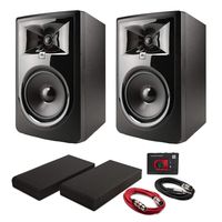 JBL 306PMKII Powered 6" Two-Way Studio Monitors (Pair) with Nano Patch Controller, Isolation Pads and Cables