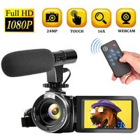 Video Camera Camcorder, FHD 1080P 30FPS Digital Vlogging Camera Recorder 24MP 3.0 Inch Touch Screen 16X Digital Zoom Camera for YouTube with Microphone and Remote