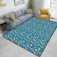 Astrology Oriental Area Rug Extra Large, Cute Zodiac Symbols Childish Kids Design Cartoon Style Horoscopes Stars on Blue, Fashionable High Class Living Dinning Room(2.5'x 7')