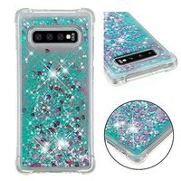 Cfrau Liquid Case with Black Stylus,Women Girls Luxury Love Hearts Stars Bling Glitter Diamond Sparkle Floating Shockproof Quicksand TPU Case Compatible with Samsung Galaxy S10 Plus,Green Hearts