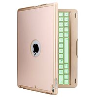 iPad Pro 9.7 Keyboard Case,TechCode 7 Colors LED Backlit Wireless Bluetooth Keyboard Case Smart Stand Colorful with Executive Multi Function Case for iPad Pro 9.7 inch Tablet(Gold)