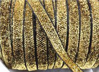 25y Sparkle Glitter Velvet Ribbon Headband Clips Bow 3/8"-(Pick Colour) (Golden)