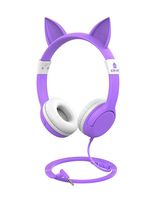 iClever Kids Headphones - Cat-Inspired Wired On-Ear Headphones for Kids, 85dB Volume Control, Food Grade Silicone, Lightweight, Cat-Inspired Design, 3.5mm Jack - Childrens Headphones, Purple