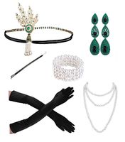 1920s Accessories Headband Necklace Gloves Cigarette Holder Flapper Costume Accessories Set for Women(ae)