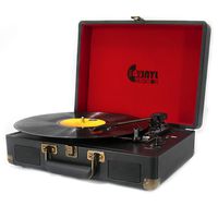 VMO Portable USB Record Player for 33/45/78 RPM Vinyl Record,Vintage Suitcase Turntable with Stereo Speakers, RCA Output&Line-in and USB Direct Encoding,Black
