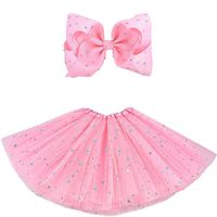BGFKS 5 Layered Tulle Tutu Skirt for Girls with Hairbow and Hairties, Ballet Dressing Up Kid Tutu Skirt (Star-Pink, 2-8 Years Old)