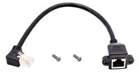 AAOTOKK 90 Degree Cat 6 Ethernet Cable Left Bend Angle RJ45 Male to Female Shielded Ethernet Network Connector Screw Panel Mount Extension Cable for Router, Modem (30cm/1ft Left)
