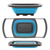 Qimh Colander Collapsible, Colander Strainer Over the Sink Food Colanders Strainers with Extendable Handles, 6-Quart, Dishwasher-Safe Kitchen Folding Strainer for Pasta, Veggies and Fruits (Blue)
