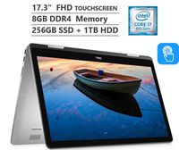 Dell 17.3" Full HD Touchscreen 2-in-1 Laptop, Intel i7-8565 Processor, 16GB Memory, 256GB SSD + 1TB HDD, NVIDIA GeForce MX150, Wireless-AC,Backlit Keyboard, Fingerprint Reader, Windows10, Silver