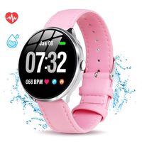 GOKOO Smart Watch for Women with All-Day Heart Rate Blood Pressure Sleep Monitor Waterproof Calorie Counter Step Reminder 1.3 inch Touchscreen Leather (Pink)