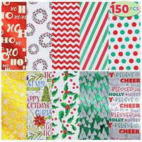 JOYIN Holiday Tissue Paper Assortment (Ten Colors), 150-Piece Set Christmas Design Solid, Holiday Holographic and Printed Gift Tissue Paper Assortment (20" x 20" inches)