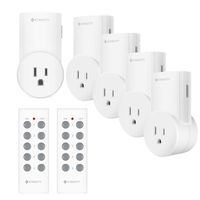 Etekcity Wireless Remote Control Outlet Light Switch for Lights, Lamps, Christmas Decorations, Plug and Go, Up to 100 ft. Range, FCC, ETL Listed, White (Learning Code, 5Rx-2Tx)