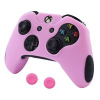 Pandaren Soft Silicone Thicker Skin Cover for Xbox One Controller Set (Pink Skin X 1 + Thumb Grip X 2)
