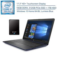 2020 HP 17.3" HD+ Touchscreen Laptop Computer, 8th Gen Intel Quad-Core i7 8565U up to 4.6GHz, 16GB DDR4 RAM, 512GB PCIe SSD + 1TB HDD, DVDRW, AC WiFi, Blue, Windows 10 + EST 500GB External Hard Drive