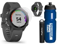Garmin Forerunner 245 (Slate) Running GPS Watch Runners Gift Bundle | +Garmin Water Bottle, HD Screen Protectors & PlayBetter Portable Charger | Adv Analytics, Heart Rate, PulseOx 2019 010-02120-00