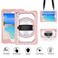 GROLEOA iPad Mini 5 Case Anti-Drop Rugged Protective iPad Mini 2019 Case 360 Rotation Stand+Hand Strap+Shoulder Strap+Pencil Holder Case for iPad Mini 5 2019/ Mini 4 2015 (Clear+Baby Pink)