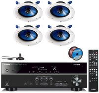 Yamaha Digital Home Theater Audio Video Receiver + Yamaha in-Ceiling 2-Way Speakers (Set of 4) with a 8" PP Mica Cone Woofer & 1" Fluid-Cooled Soft-Dome Swivel Tweeter + 100 ft 16 AWG Speaker Wire
