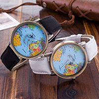 Guyay Map Airplane Needle Watch Women Mens Denim Canvas Leather Belt Roman Quartz Watch (Yellow)