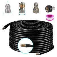 AgiiMan Sewer Jetter Nozzles Kit - 1/4 Inch100ft Drain Cleaning Hose for Pressure Washer, Button Nose and Rotating Sewer Jetting Nozzle, Orifice 4.0, 4.5, 4000 PSI
