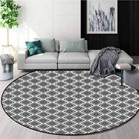 RUGSMAT Geometric Modern Machine Round Bath Mat,Aztec Style Pattern Coffee Table Mat Non-Skid Living Room Carpet Round-51