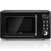 COSTWAY Retro Countertop Microwave Oven, 0.7Cu.ft, 700-Watt, Cold Rolled Steel Plate, 5 Micro Power, Delayed Start Function, with Glass Turntable & Viewing Window, LED Display, Child Lock (Black)